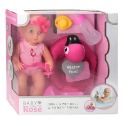 Drink- en Plaspop, 30cm met Accessoires-Baby Rose Clearance