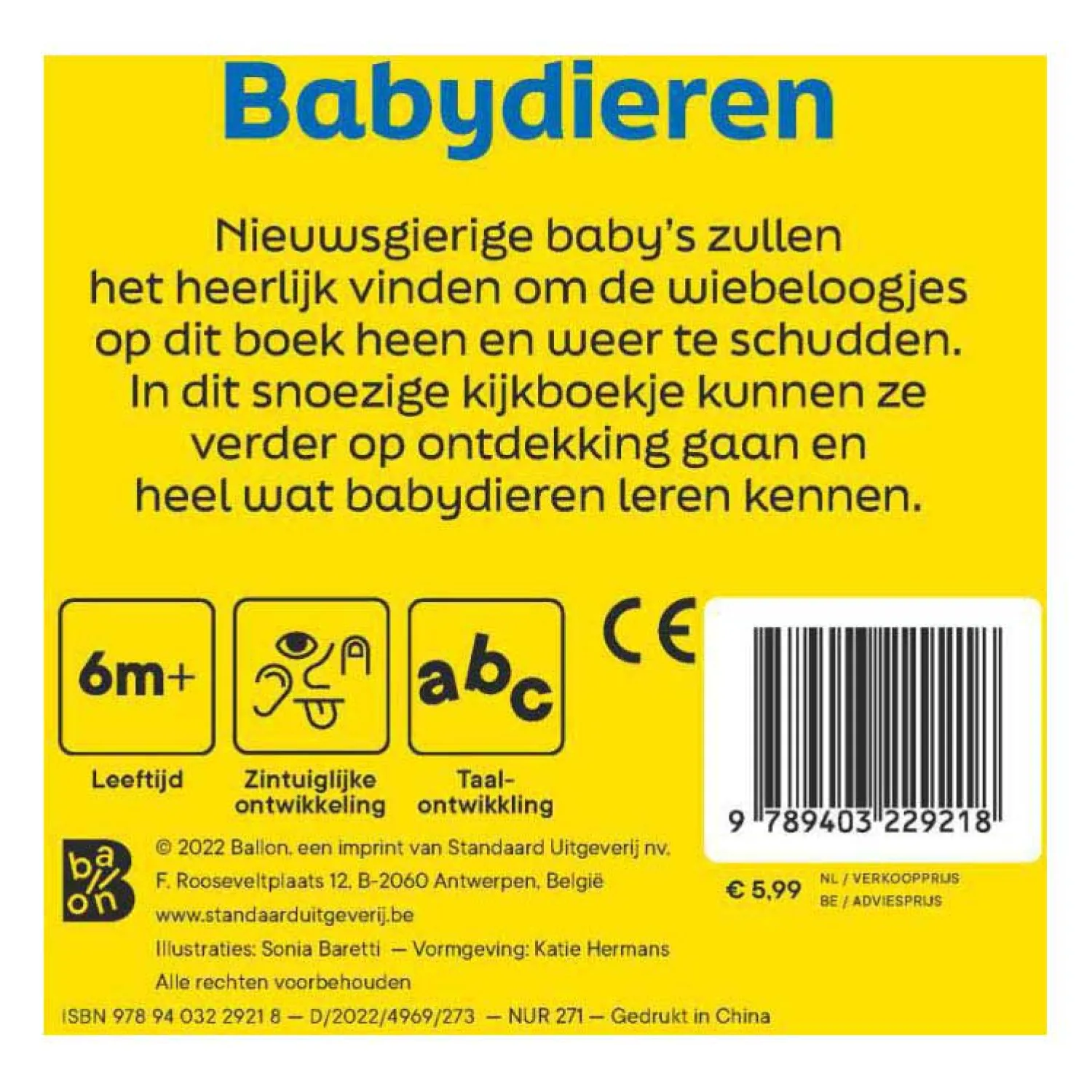 Babydieren - Kartonboek met Wiebeloogjes-Standaard Uitgeverij Discount