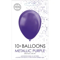 Ballonnen Metallic Paars 30cm, 10st.-Globos