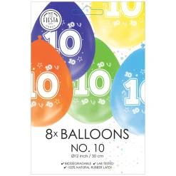 Ballonnen 2-zijdig Geprint Cijfer 10, 8st.>Globos