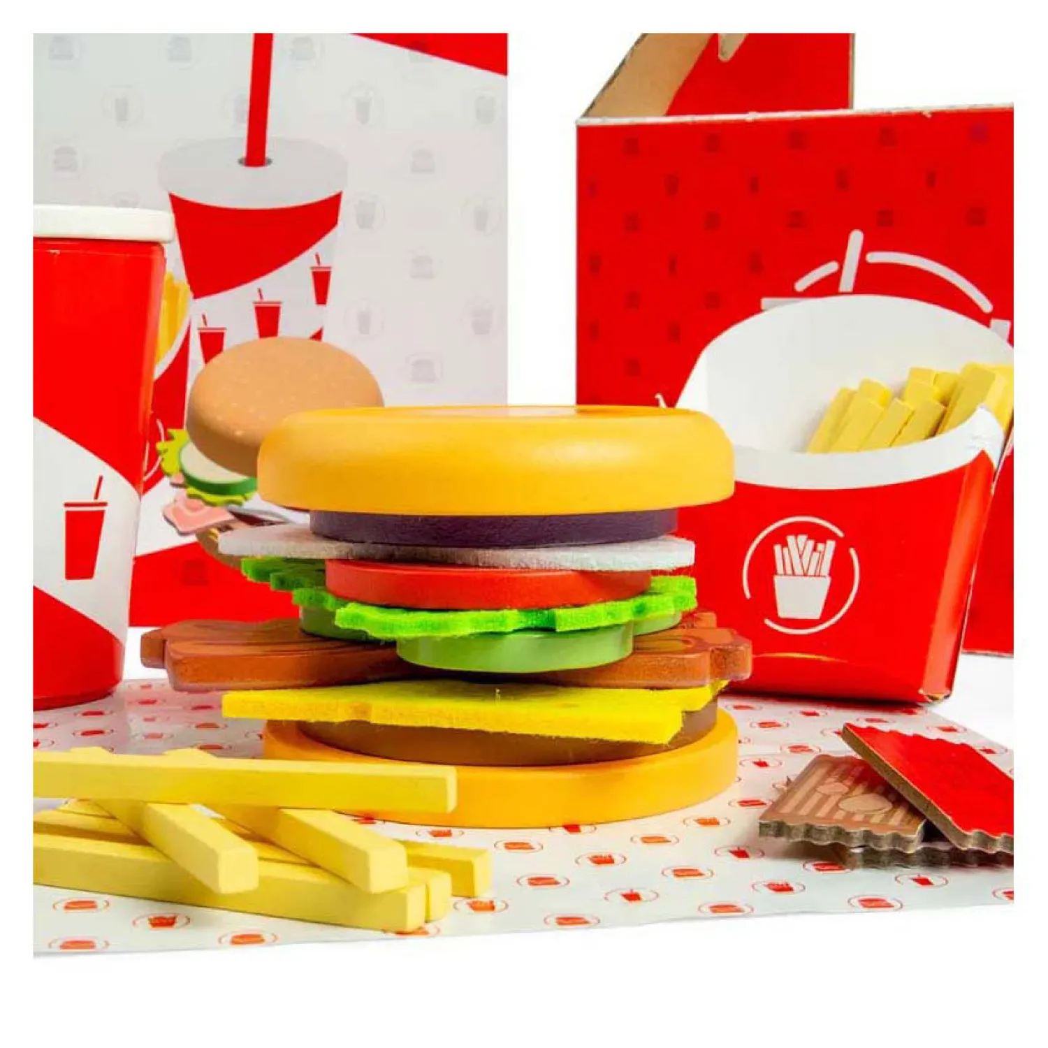 Houten Burger- en Frietset, 48dlg.>Bigjigs Discount