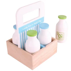 Bigjigs Houten Kistje met Melkflessen, 5dlg. New