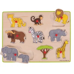 Houten Noppenpuzzel Safari, 9dlg.-Bigjigs Best