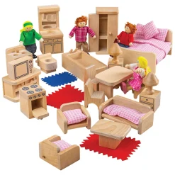 Houten Poppenfamilie met Meubels, 26dlg.>Bigjigs Sale