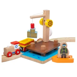 Houten Rails Kraandok met Duiker, 3dlg.-Bigjigs Hot