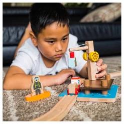 Houten Rails Kraandok met Duiker, 3dlg.-Bigjigs Hot