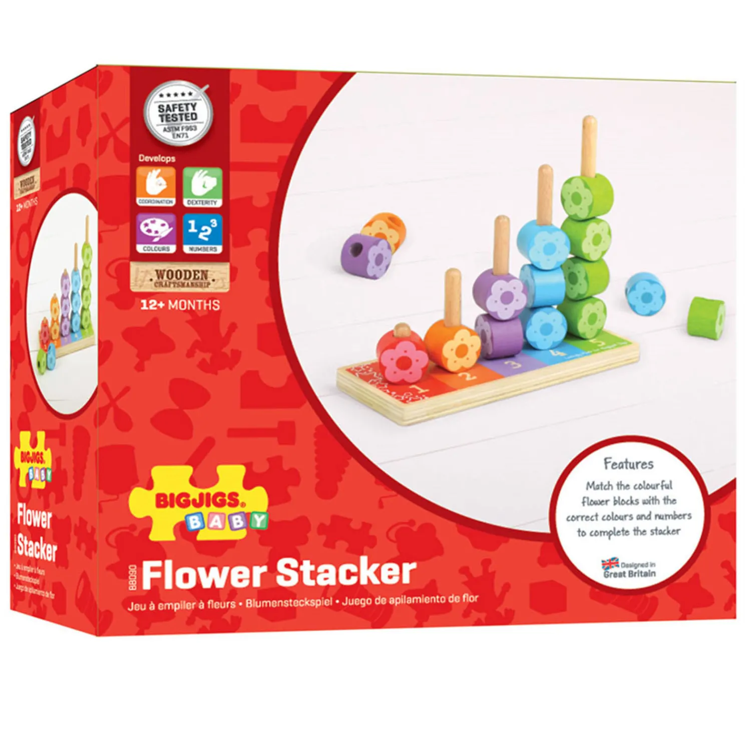 Bigjigs Houten Stapelspel Bloemen, 16dlg. Best