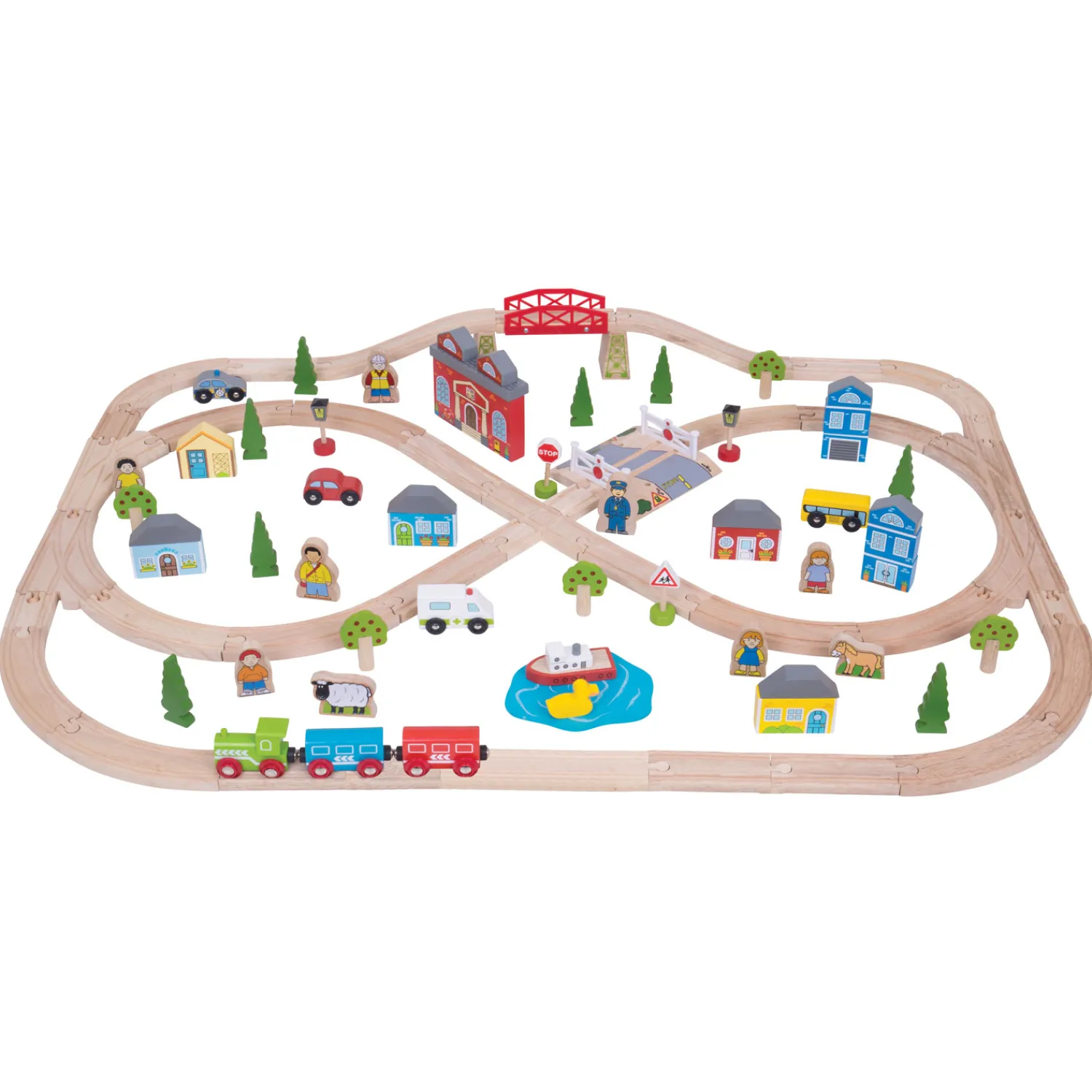 Bigjigs Houten Treinset Stad en Land, 101dlg. Outlet