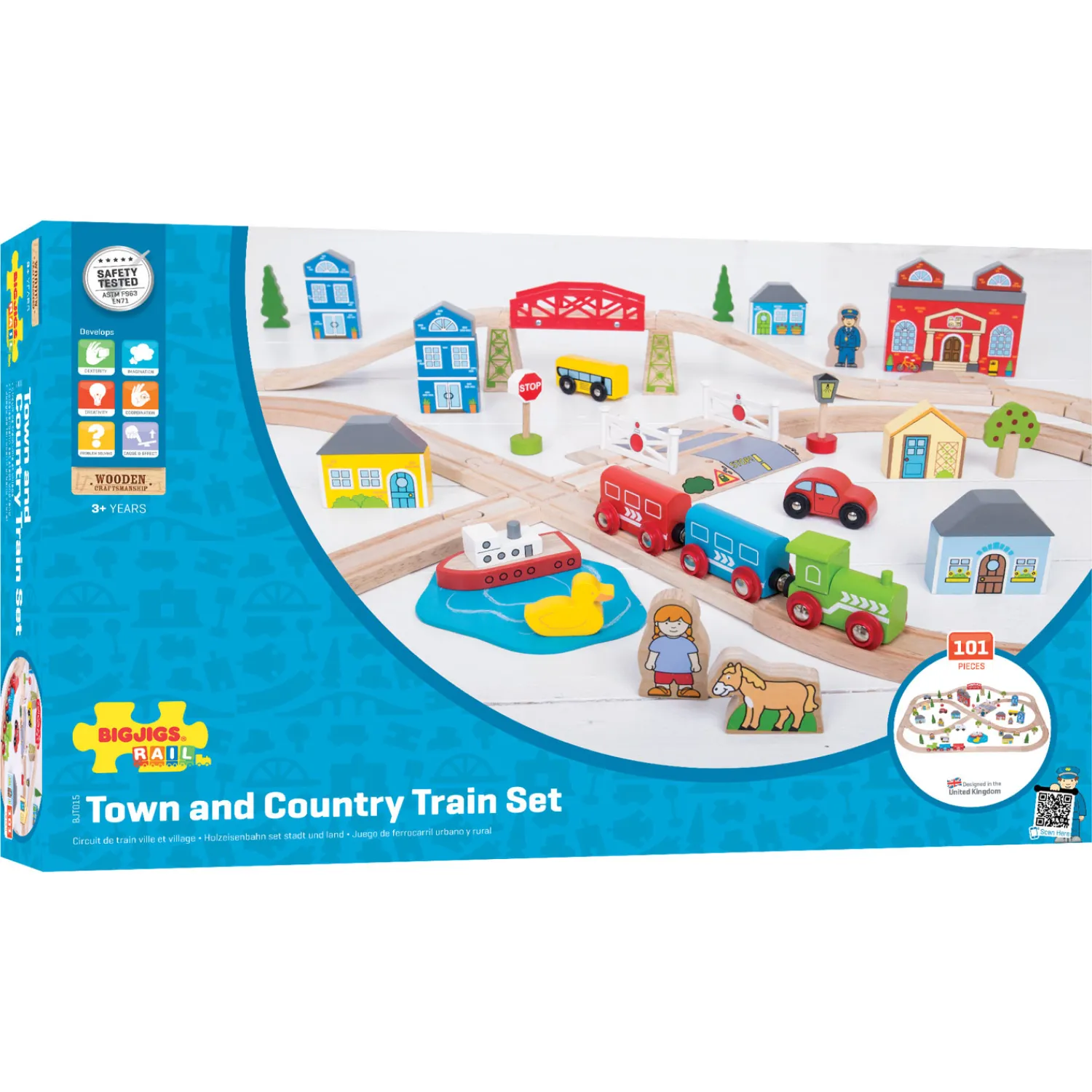 Bigjigs Houten Treinset Stad en Land, 101dlg. Outlet