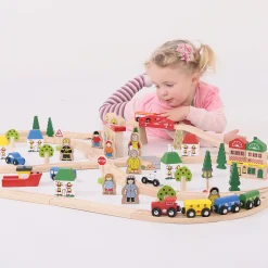 Bigjigs Houten Treinset Stad en Land, 101dlg. Outlet