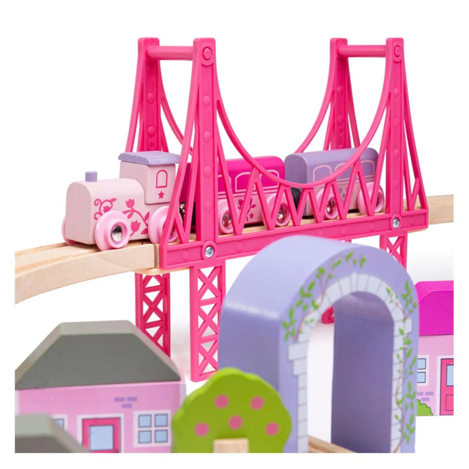 Houten Treinset Stad - Roze>Bigjigs
