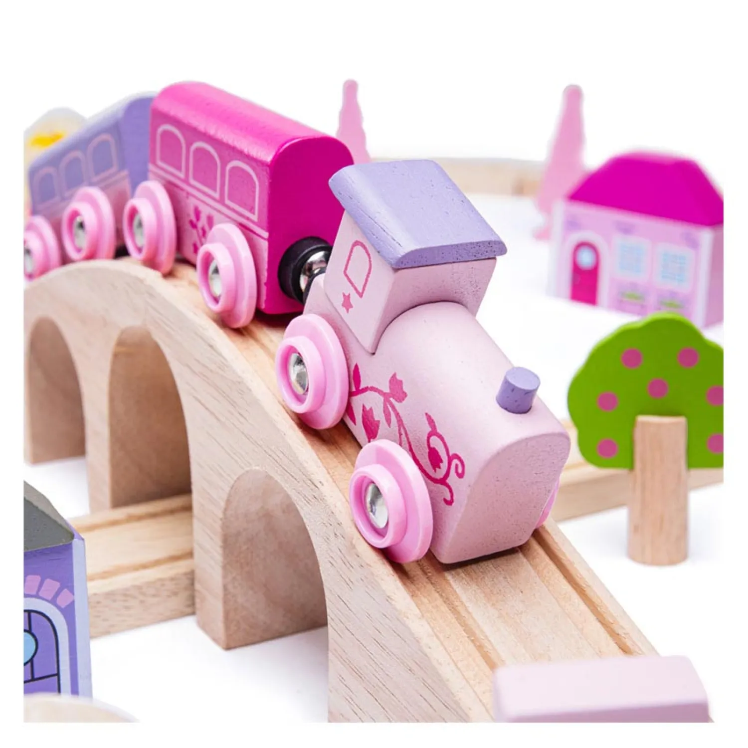 Houten Treinset Stad - Roze>Bigjigs