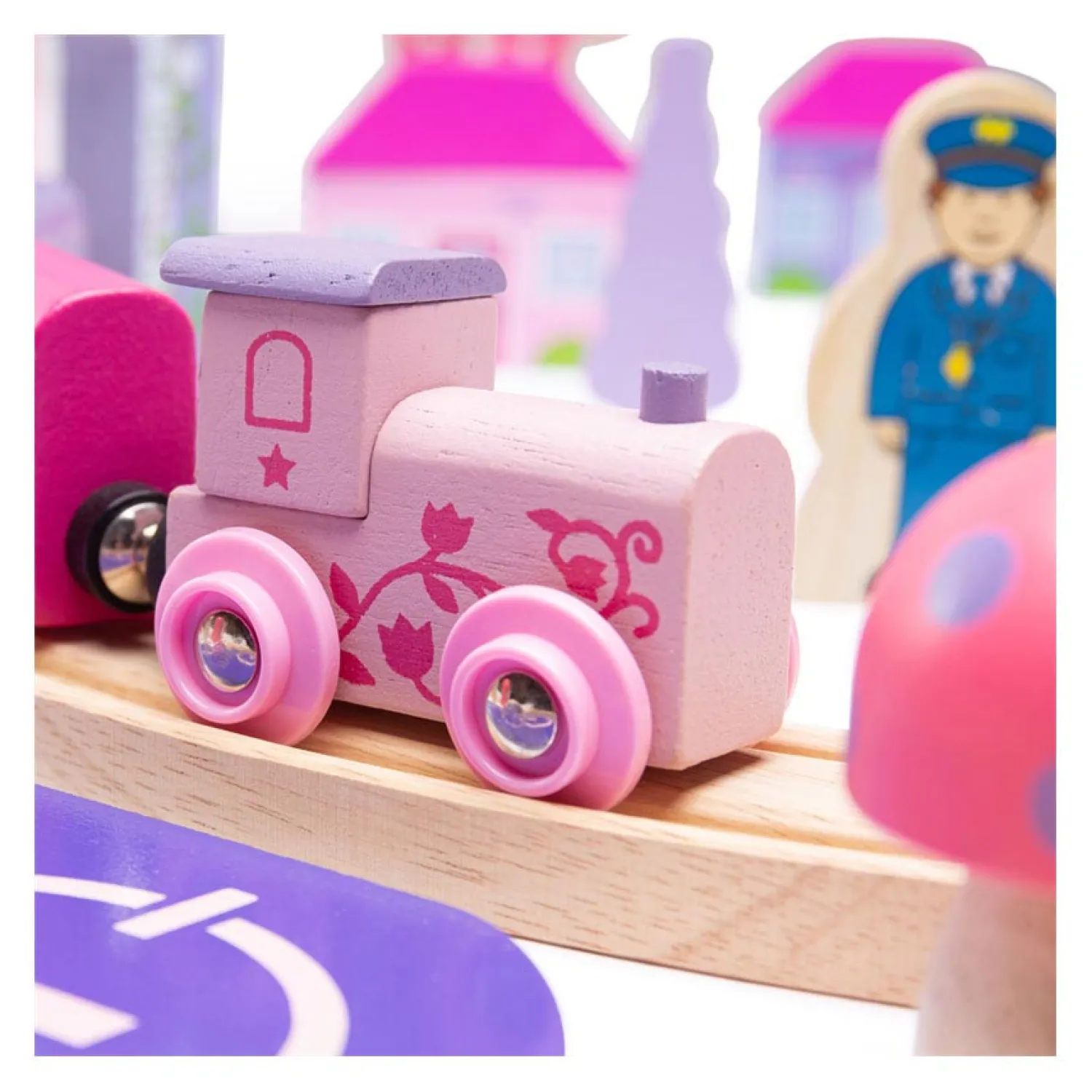 Houten Treinset Stad - Roze>Bigjigs