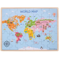 Houten Wereldkaart Puzzel, 35dlg.>Bigjigs
