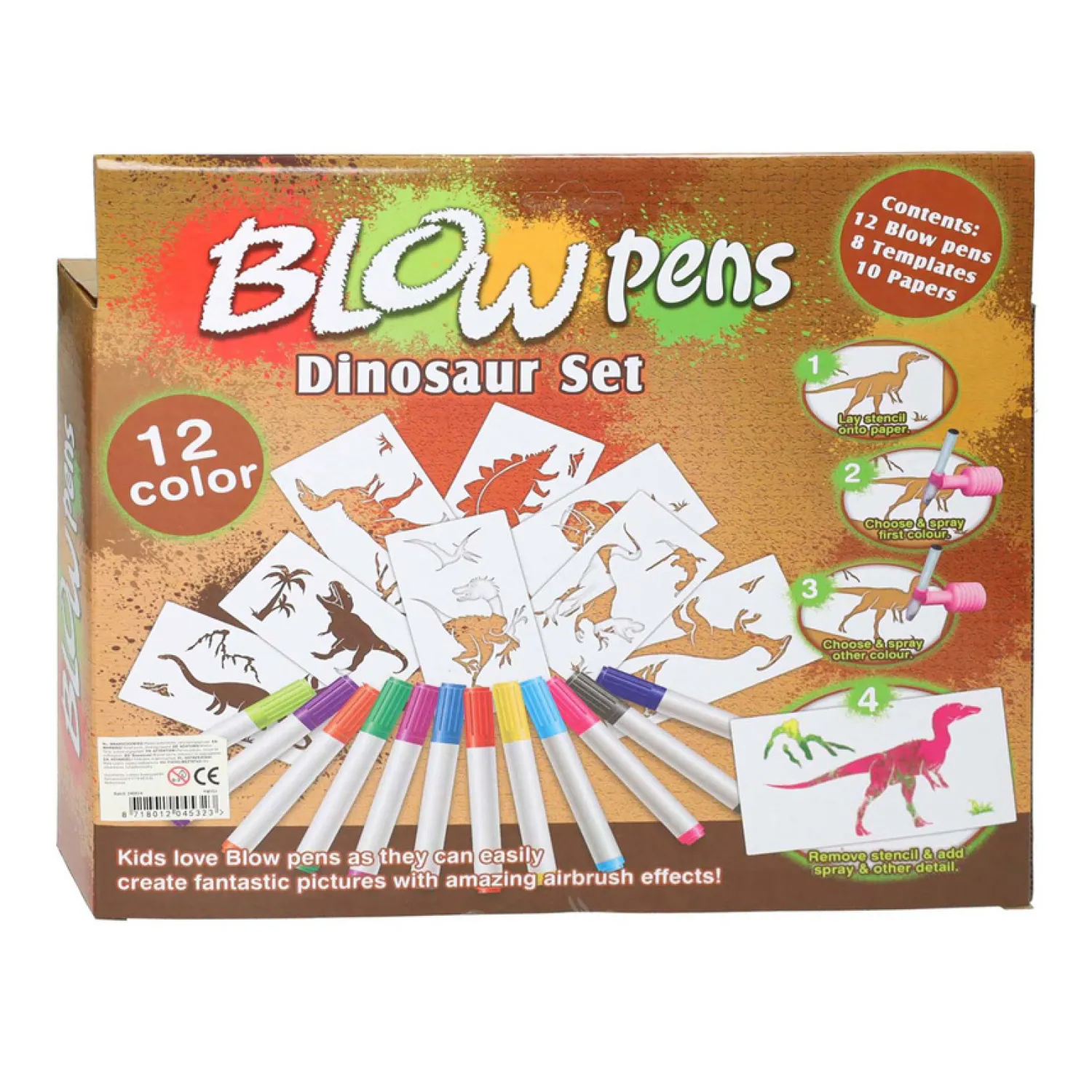 Blaaspennenset met Pompje Dinosaurus New