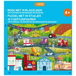 Rebo Publishers Boek, Puzzel + 10 Figuren - Voertuigen Clearance