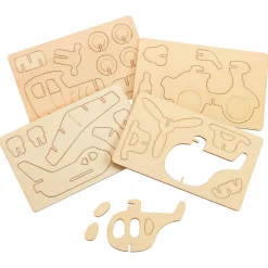 Colorations Bouwpakketje Houten 3D Voertuigen, Set van 4