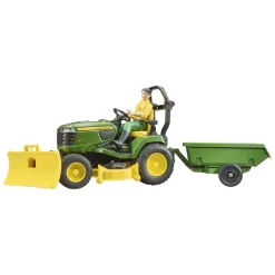 Bworld John Deere Zitmaaier met Aanhanger en Tuinman 1:16-Bruder Hot