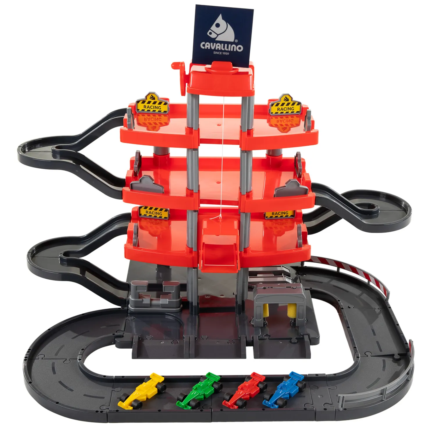Racing Parkeergarage Rood met 4 Verdiepingen en Auto's Speelset-Cavallino Outlet