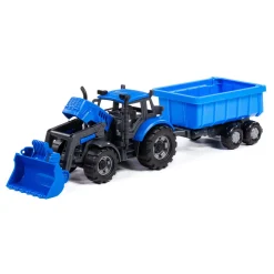 Cavallino Tractor met Lader en Aanhang Kiepwagen Blauw, Schaal 1:32 Discount