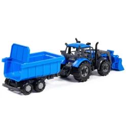 Cavallino Tractor met Lader en Aanhang Kiepwagen Blauw, Schaal 1:32 Discount