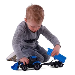 Cavallino Tractor met Lader en Aanhang Kiepwagen Blauw, Schaal 1:32 Discount