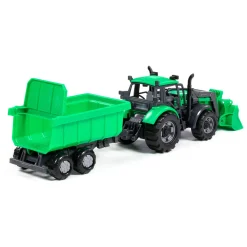 Tractor met Lader en Aanhang Kiepwagen Groen,  Schaal 1:32><noscript><img width=