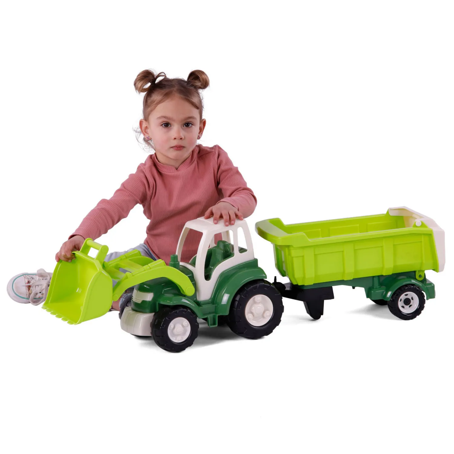 Cavallino XL Tractor Groen met Kiep Aanhangwagen, 86,5cm