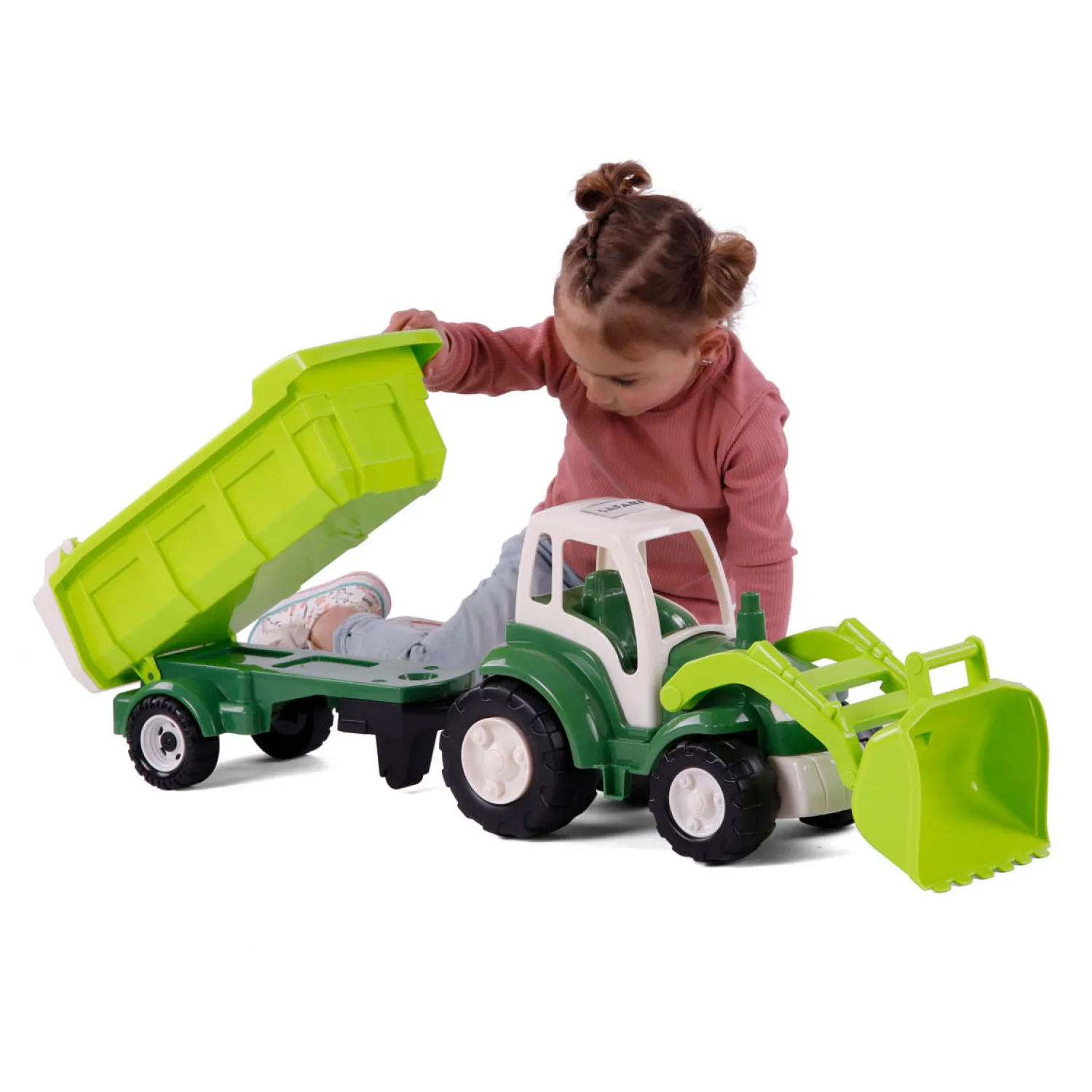 Cavallino XL Tractor Groen met Kiep Aanhangwagen, 86,5cm