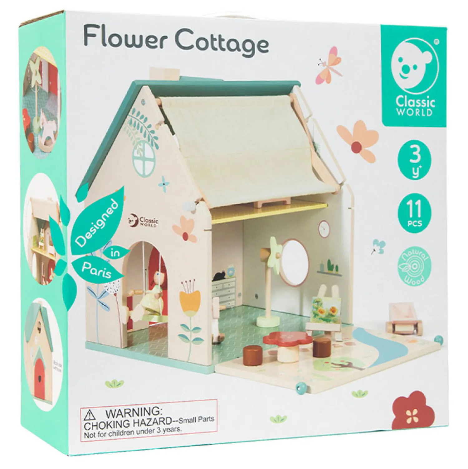 Classic World Houten Poppenhuisje met Tuintje, 10dlg.