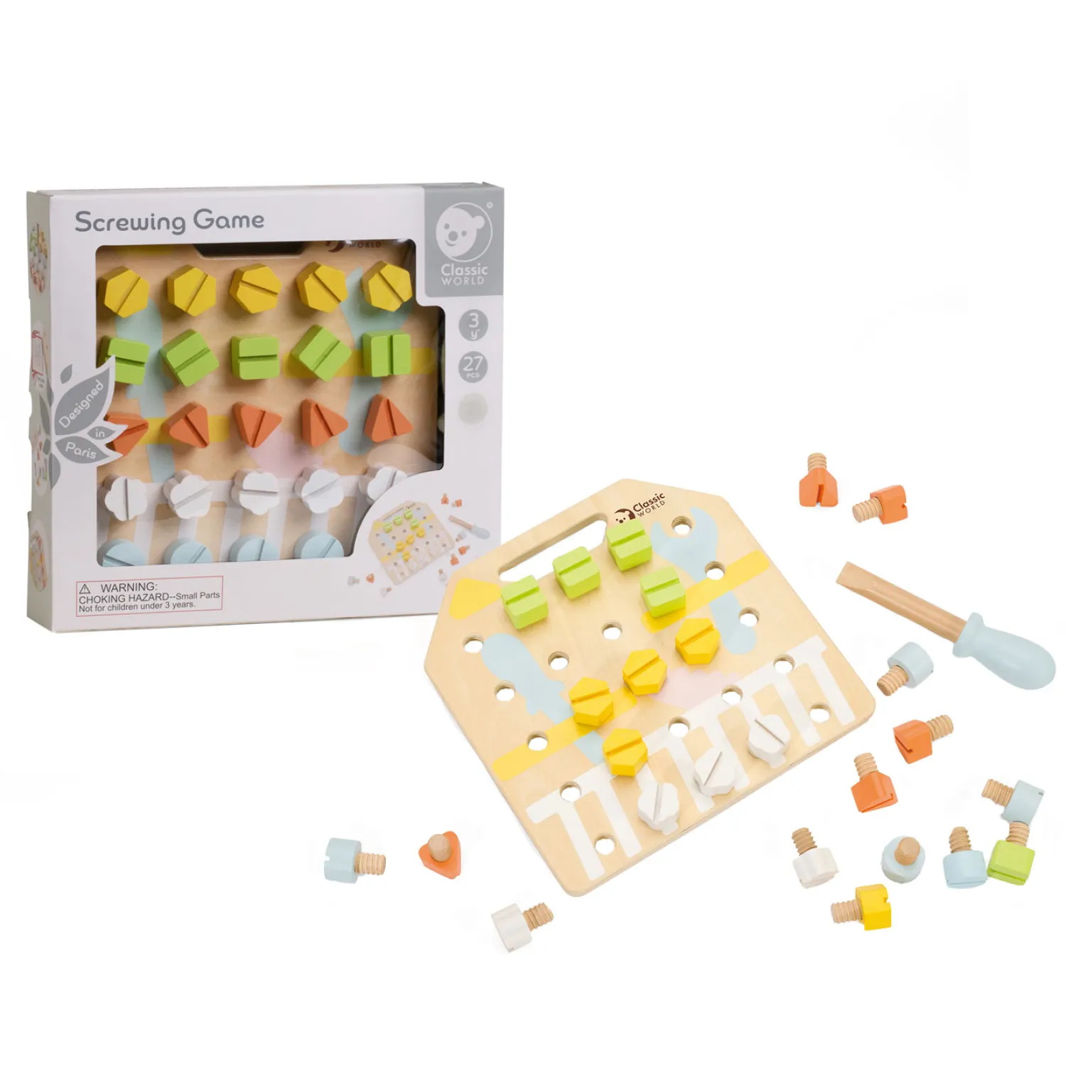 Houten Schroefbord Coordinatie Spel, 27dlg.-Classic World Best