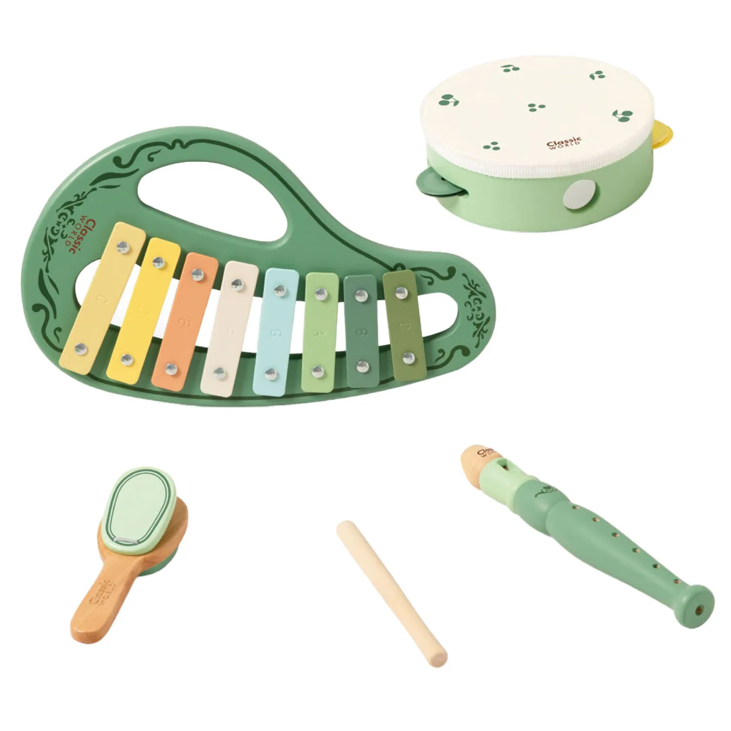 Houten Vintage Muziekinstrumenten Set, 5dlg.-Classic World Sale