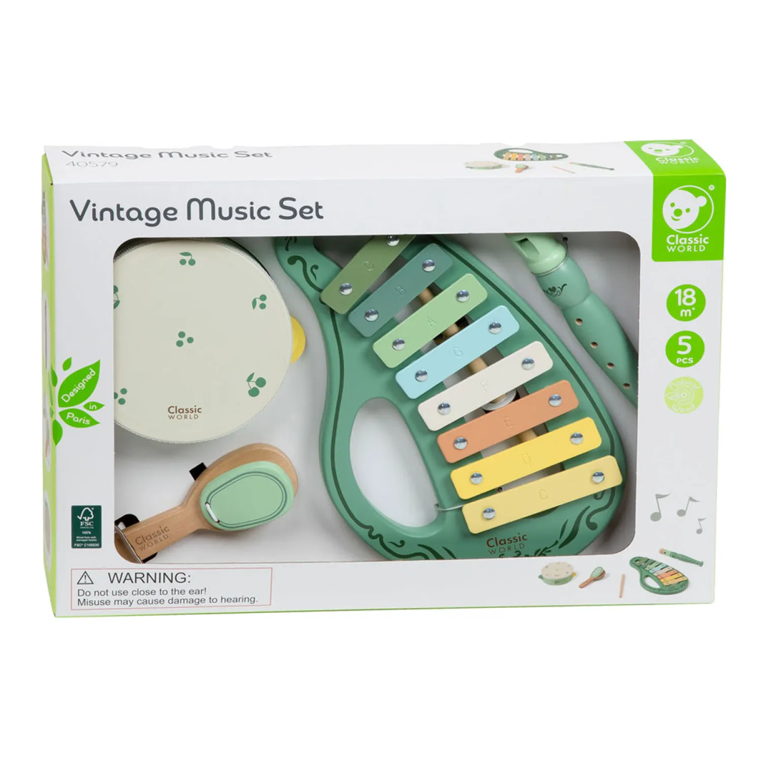 Houten Vintage Muziekinstrumenten Set, 5dlg.-Classic World Sale