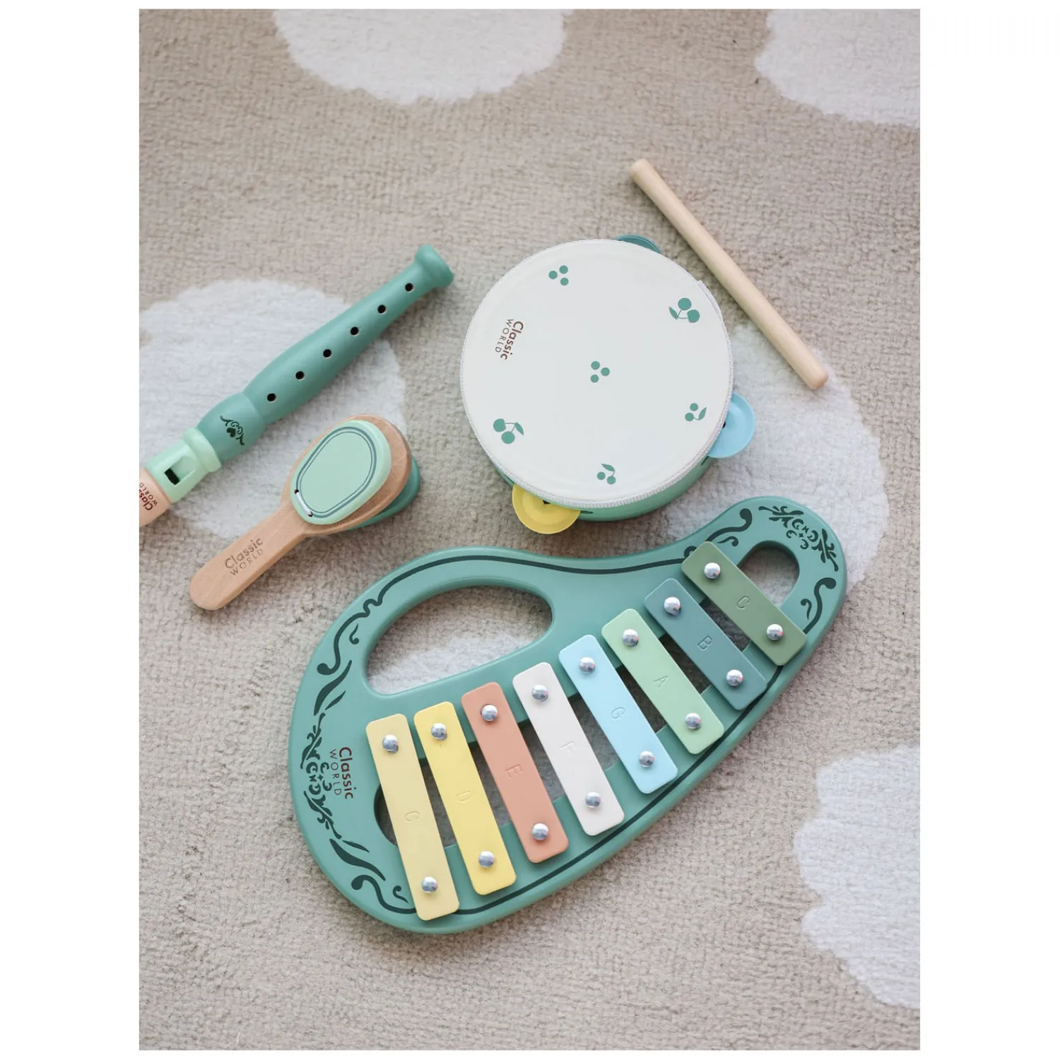 Houten Vintage Muziekinstrumenten Set, 5dlg.-Classic World Sale