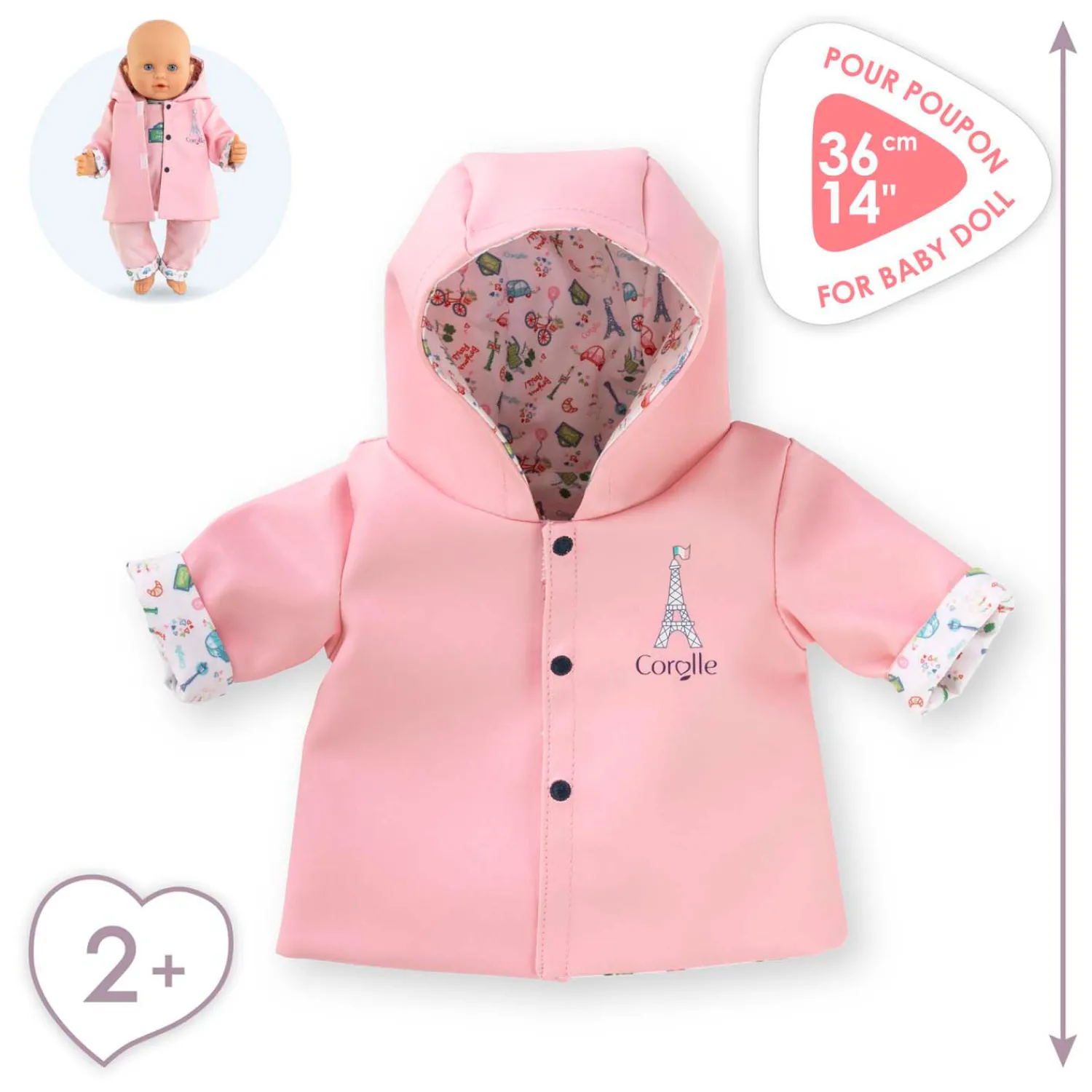 Corolle Omkeerbare Regenjas voor Babypop, 36cm New