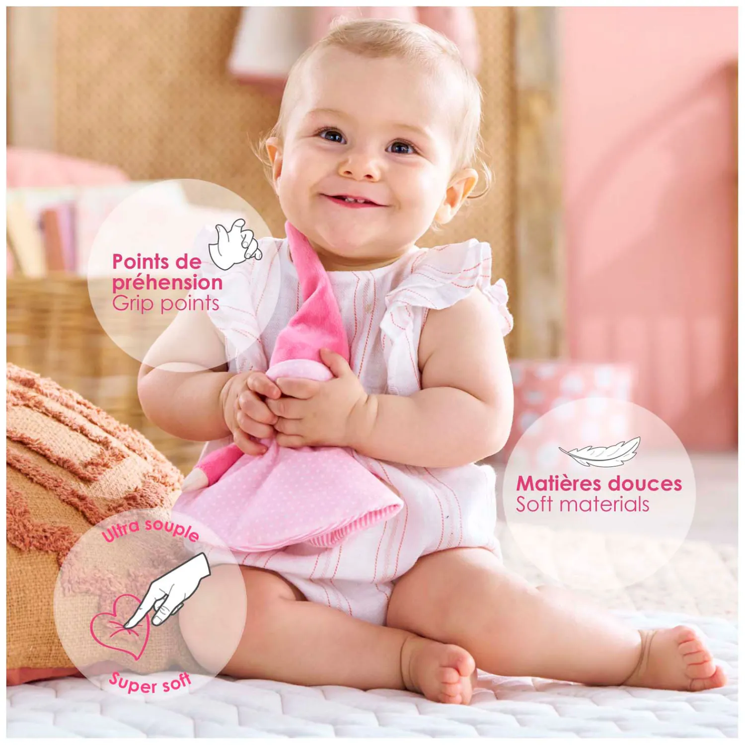 Tidoudou - Roze Knuffeldoek, 17cm>Corolle Clearance