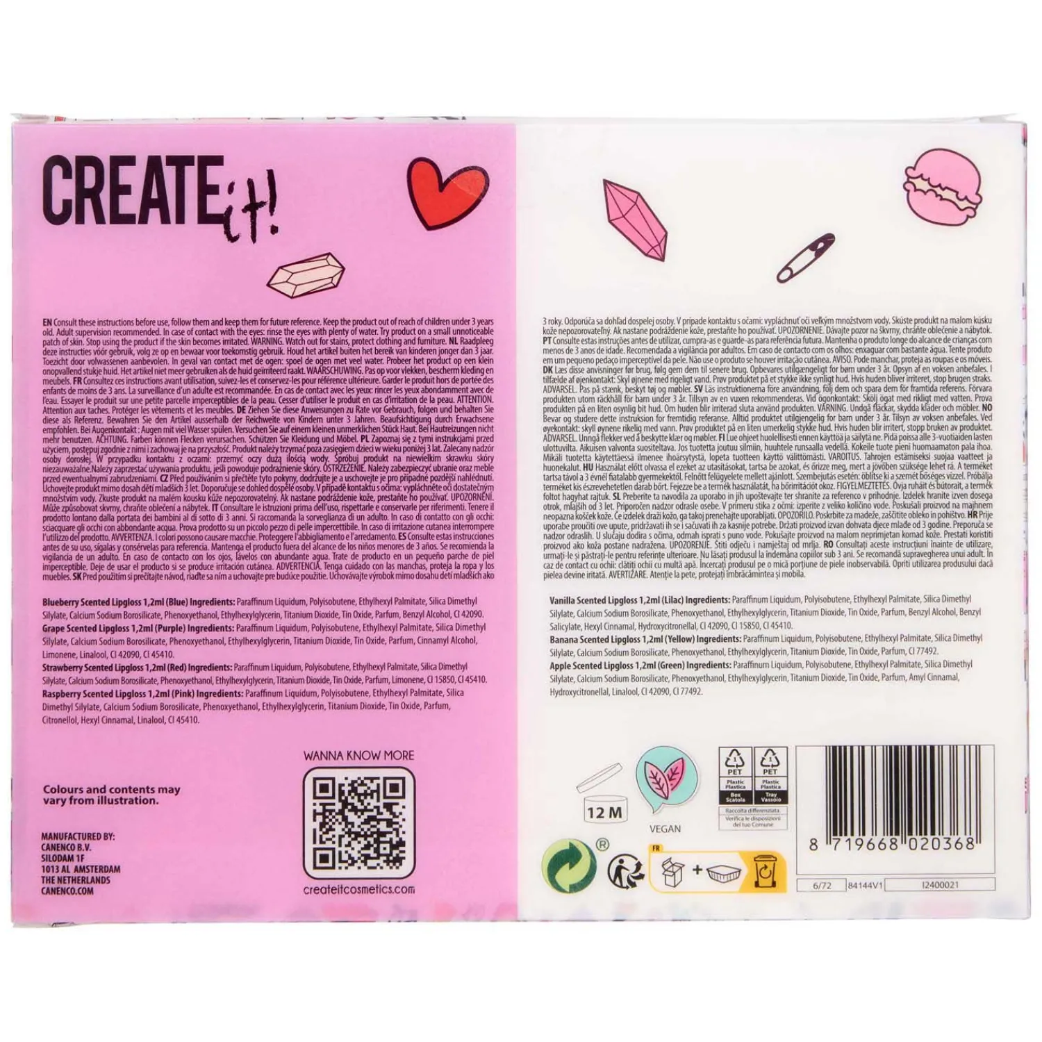 Create it! Lipgloss Geur & Glitter - 7st.-Canenco Discount