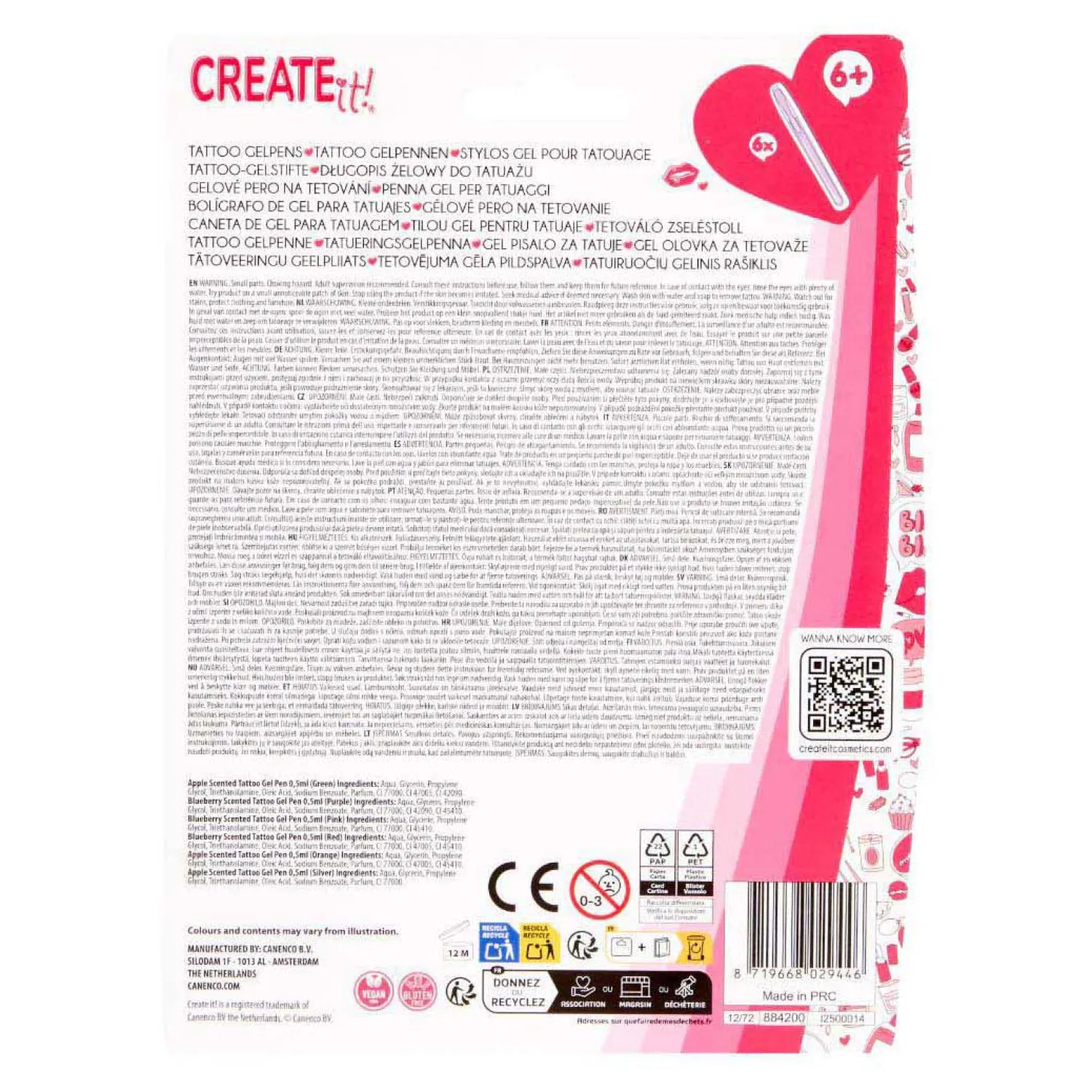 Tattoo Gelpennen, 6st.>Create It! Clearance