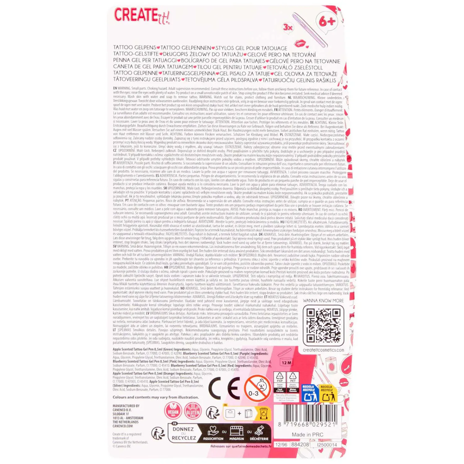 Tattoo Geurpennen, 3st + Sjabloon>Create it! Clearance