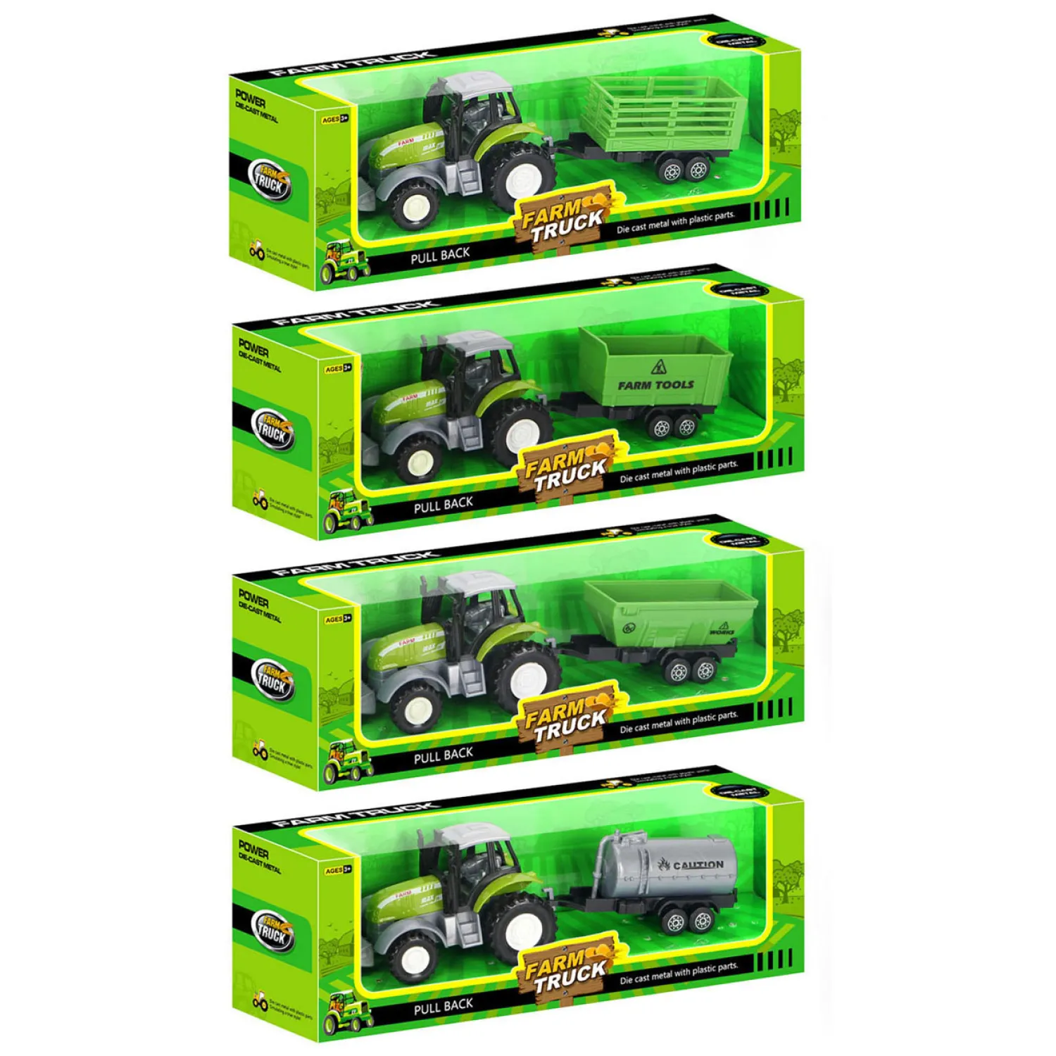 Die-cast Groene Trekker met Aanhanger en Pull-backfunctie Discount