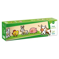 Houten Noppenpuzzel Boerderij - 5dlg.>Djeco Hot