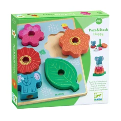 Djeco Houten Noppenpuzzel en Stapelspel - 7dlg. New