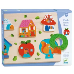 Houten Puzzel Dieren Huis, 6st.-Djeco New