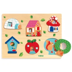 Houten Puzzel Dieren Huis, 6st.-Djeco New