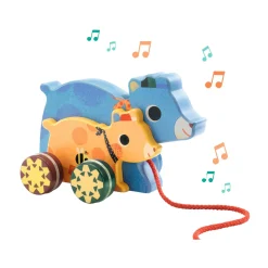 Djeco Houten Trekfiguur Beren met Muziek