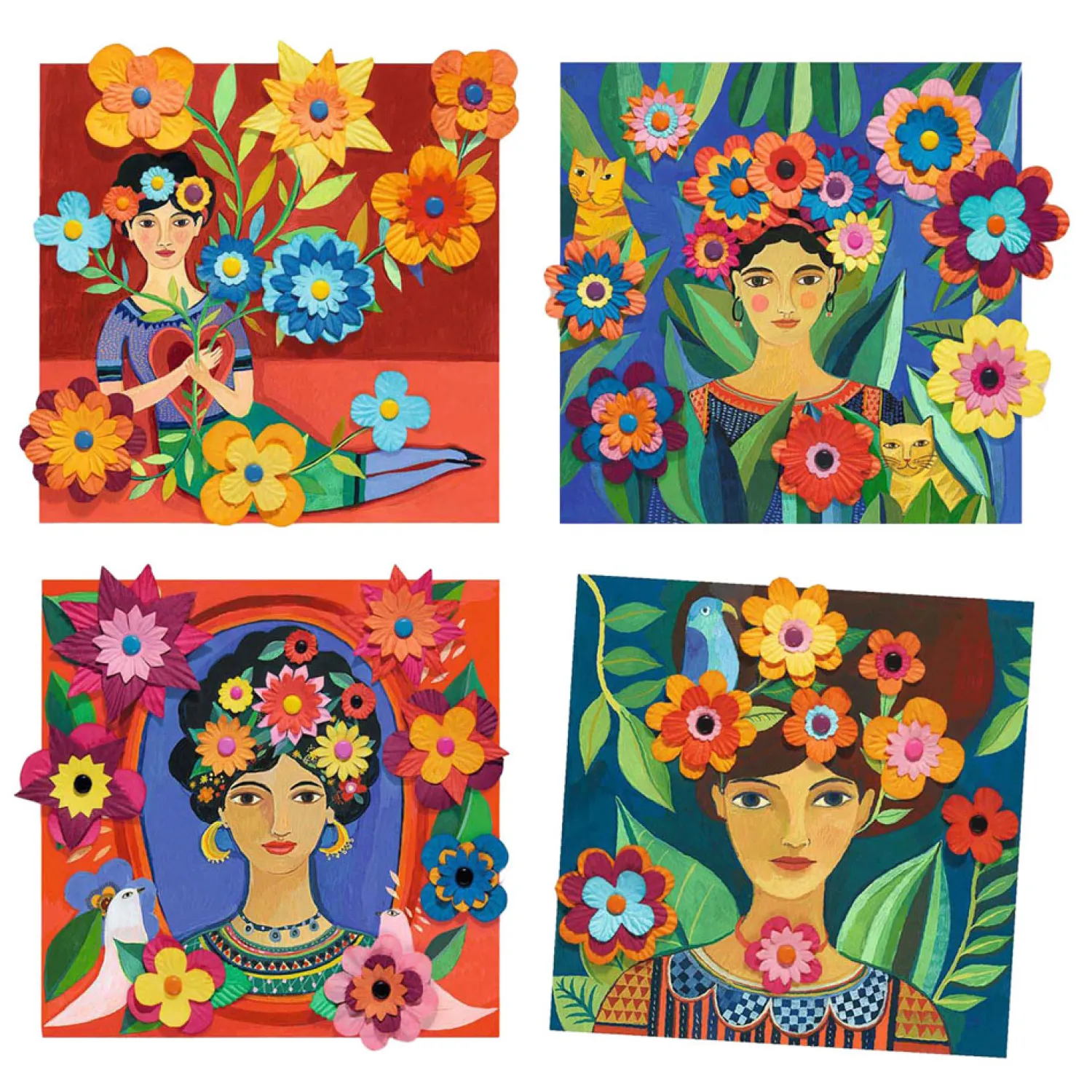 Knutselset Kaarten versieren met bloemen - Frida Kahlo>Djeco Best