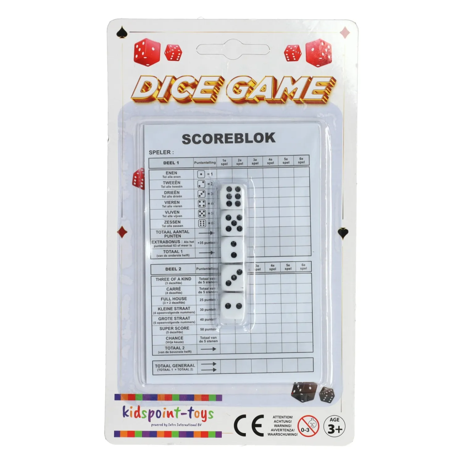 Dobbelspel met Scoreblok en 5 Dobbelstenen- Discount