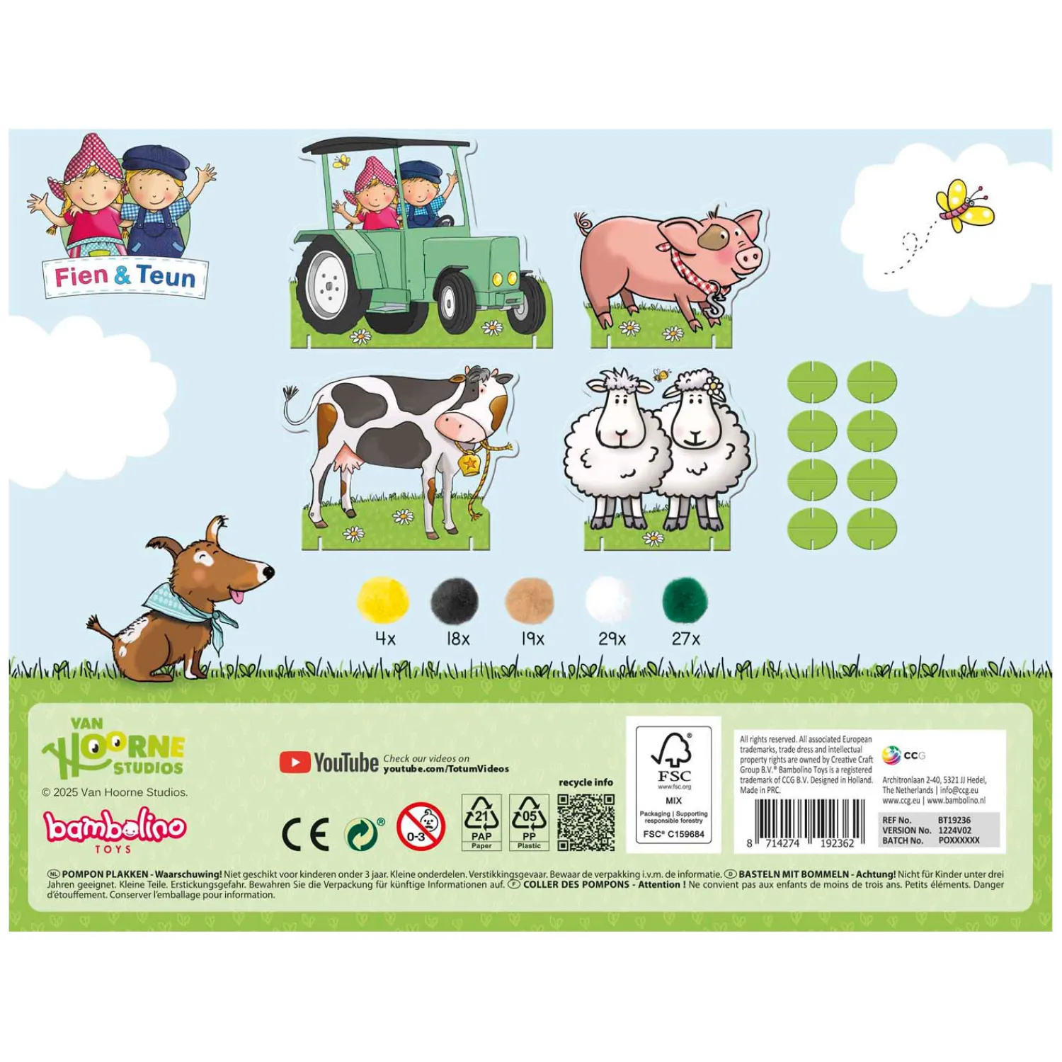 Fien & Teun Pompom Plakken-Bambolino Toys Clearance