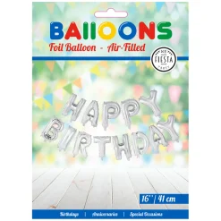 Folieballon Tekst Happy Birthday Zilver-Globos Outlet