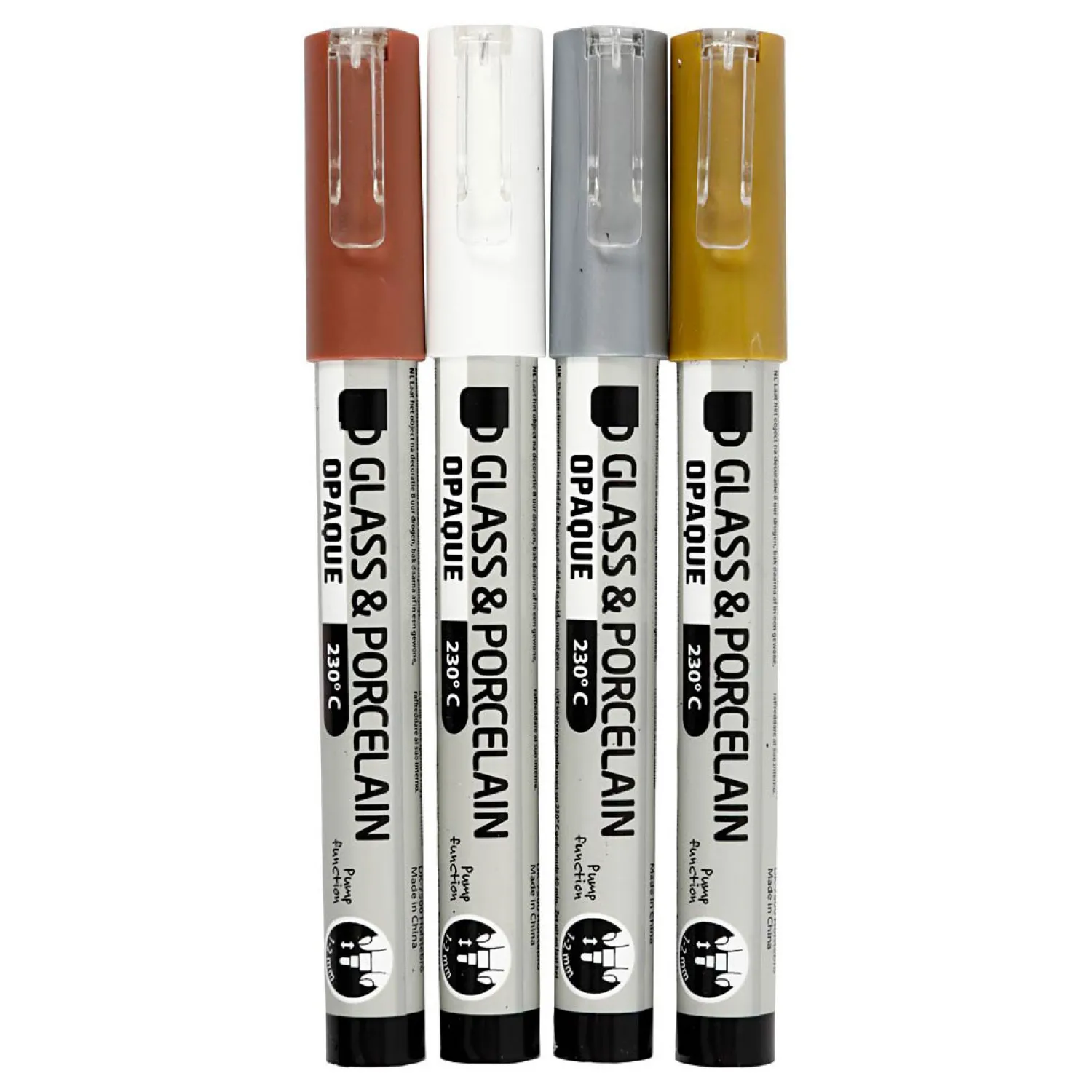 Glas- & Porseleinstiften Dekkend Bruin/Goud/Zilver/Wit, 4st.>Creativ Company Outlet